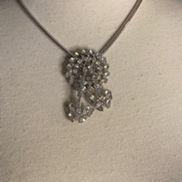 Vintage Sterling Silver Rhinestone Jewelry Necklace Signed - Picture 3 of 8